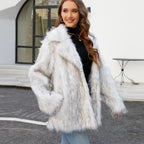 Women's Elegant Faux Fur Jacket with Wide Lapel