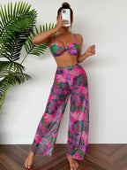 Women's Swim Set with Floral Design and Loose Palazzo Pants