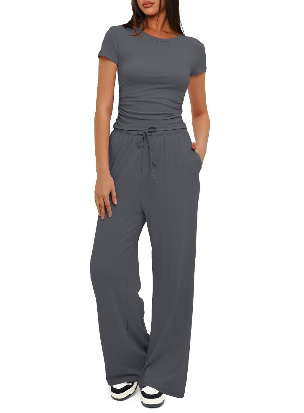 Women's Casual Lounge Set with Wide Top and Comfortable Trousers