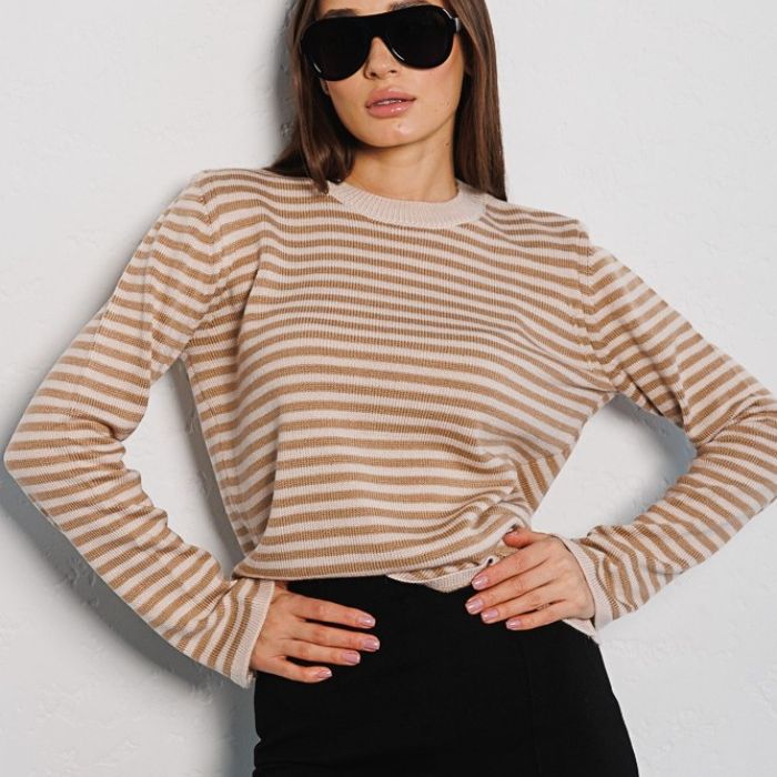 Women's Striped Casual Cotton-Blend Sweater