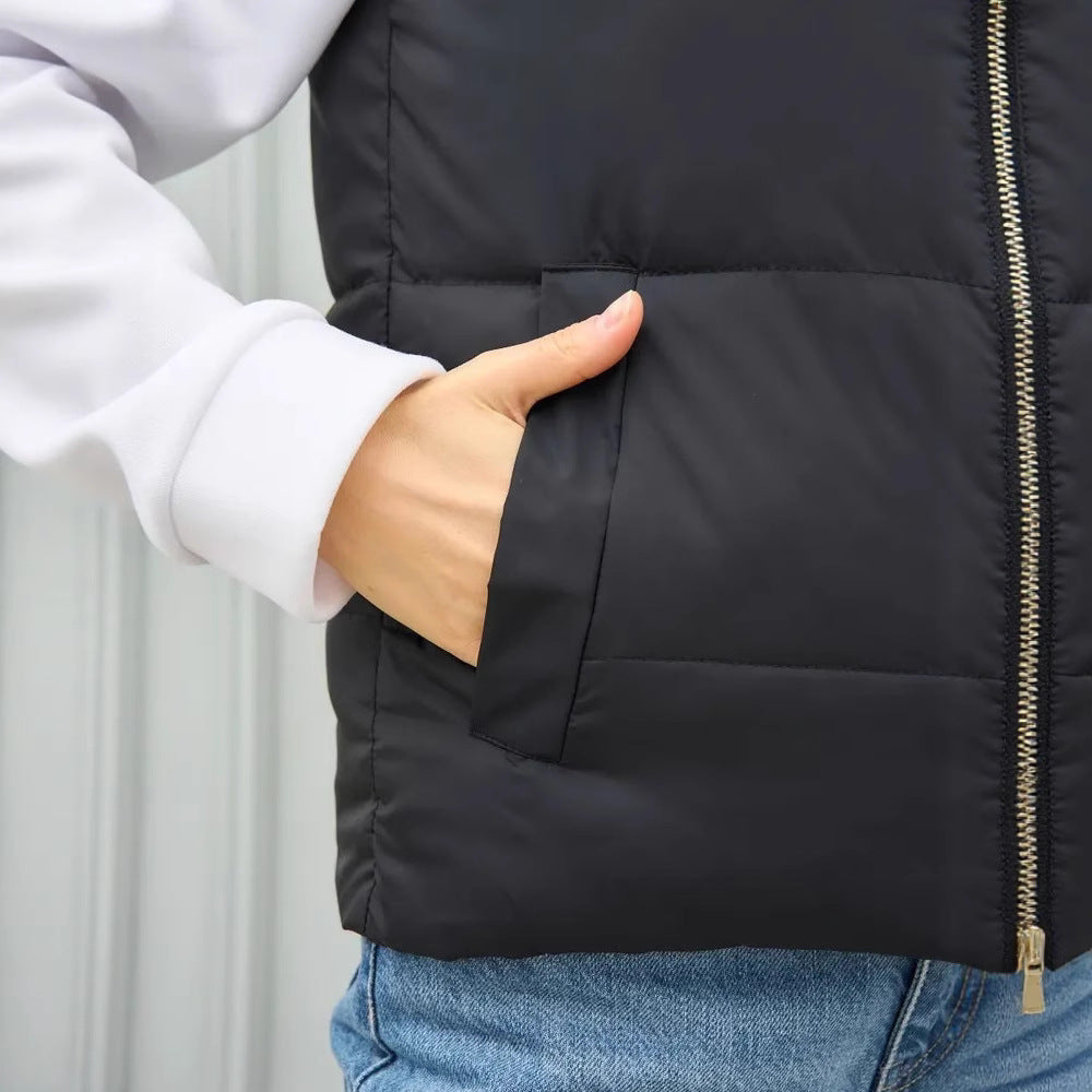 Elegant Quilted Vest with High Collar and Pockets