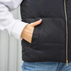 Elegant Quilted Vest with High Collar and Pockets