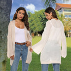 Long Knit Cardigan with Casual Cut and Wide Sleeves