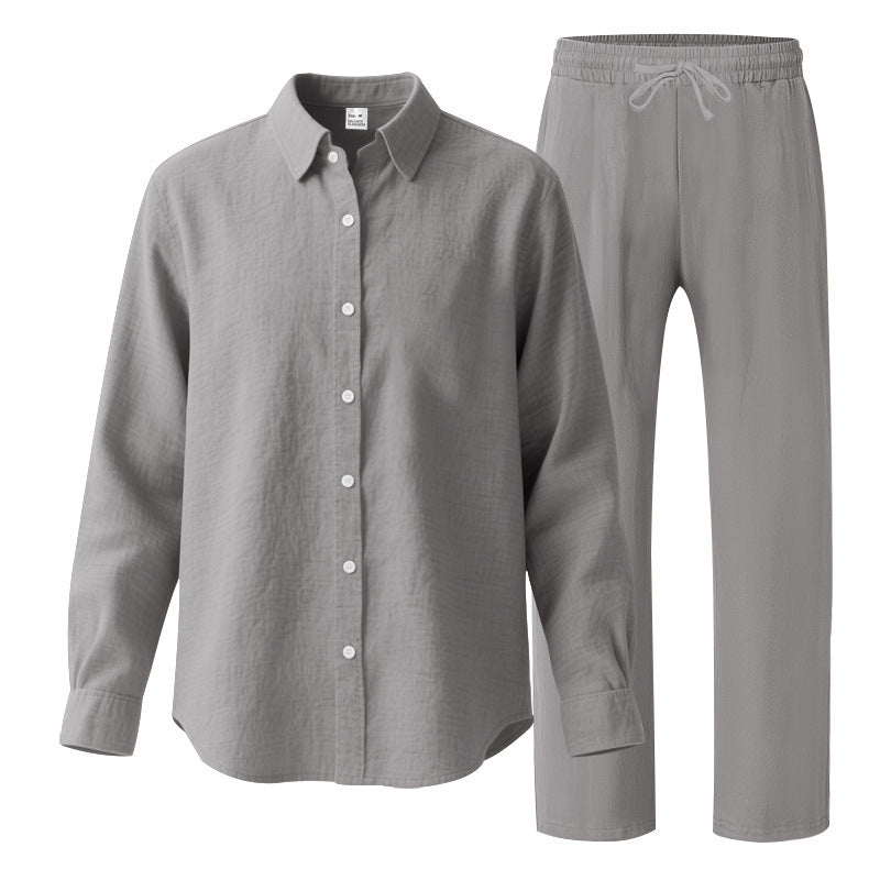 Women's Comfortable Lounge Set with Oversized Shirt and Elastic Drawstring Trousers