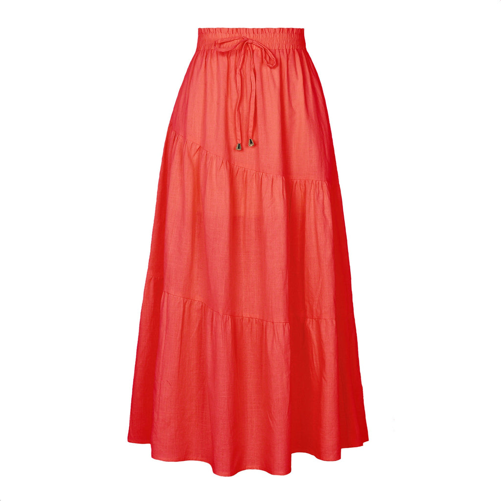 Women's Long Skirt with Swinging Ruffles and Elastic Waistband