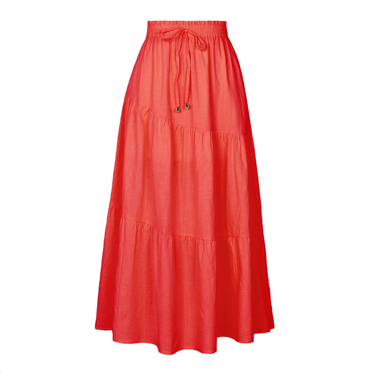 Women's Long Skirt with Swinging Ruffles and Elastic Waistband