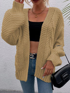 Women's Patterned Cardigan in Casual Oversized Design with Deep Pockets and Wave Texture