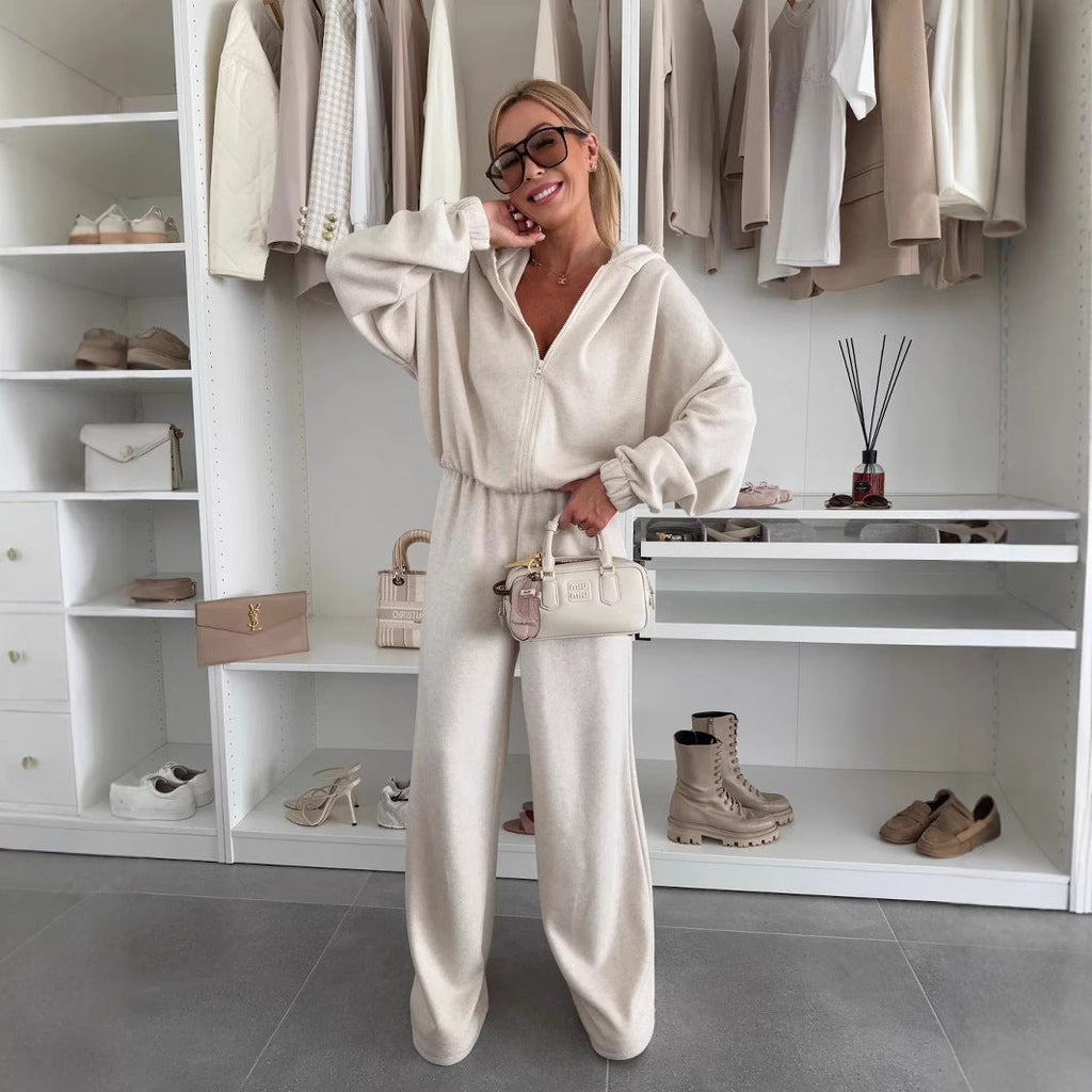 Elegant Fleece Jumpsuit with High Collar and Full-Length Zipper