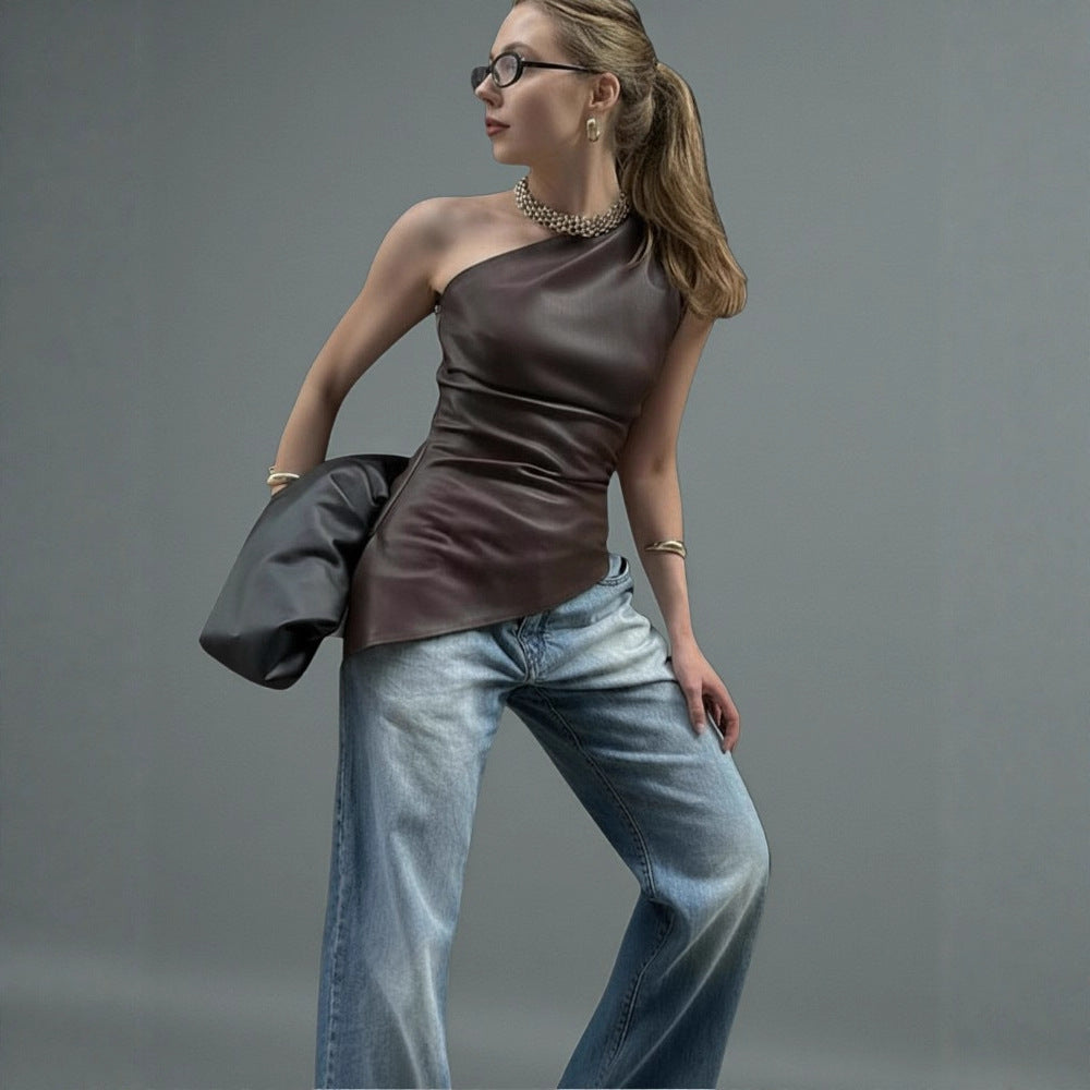 Women's Asymmetrical Top with Innovative Draping