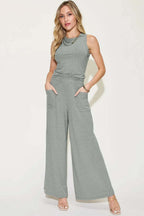 Women's Casual Wide-Leg Jumpsuit with Pockets
