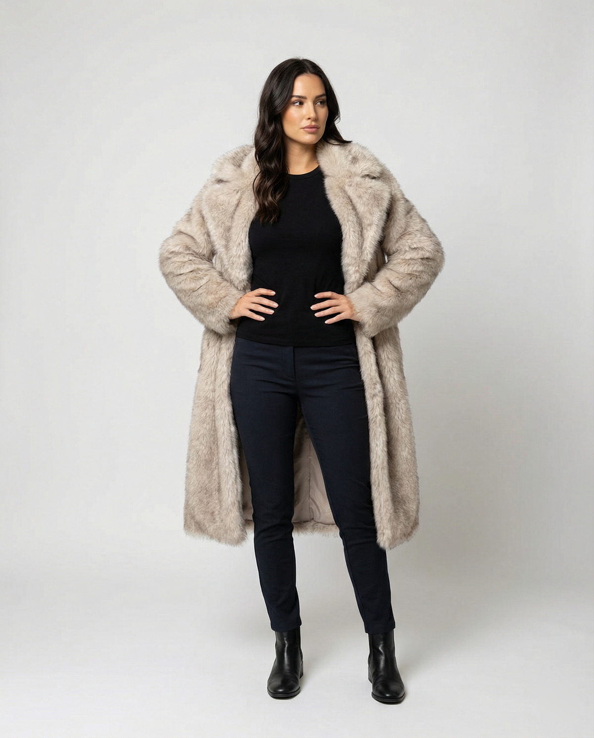Women's Luxurious Faux Fur Coat in a Generous Design