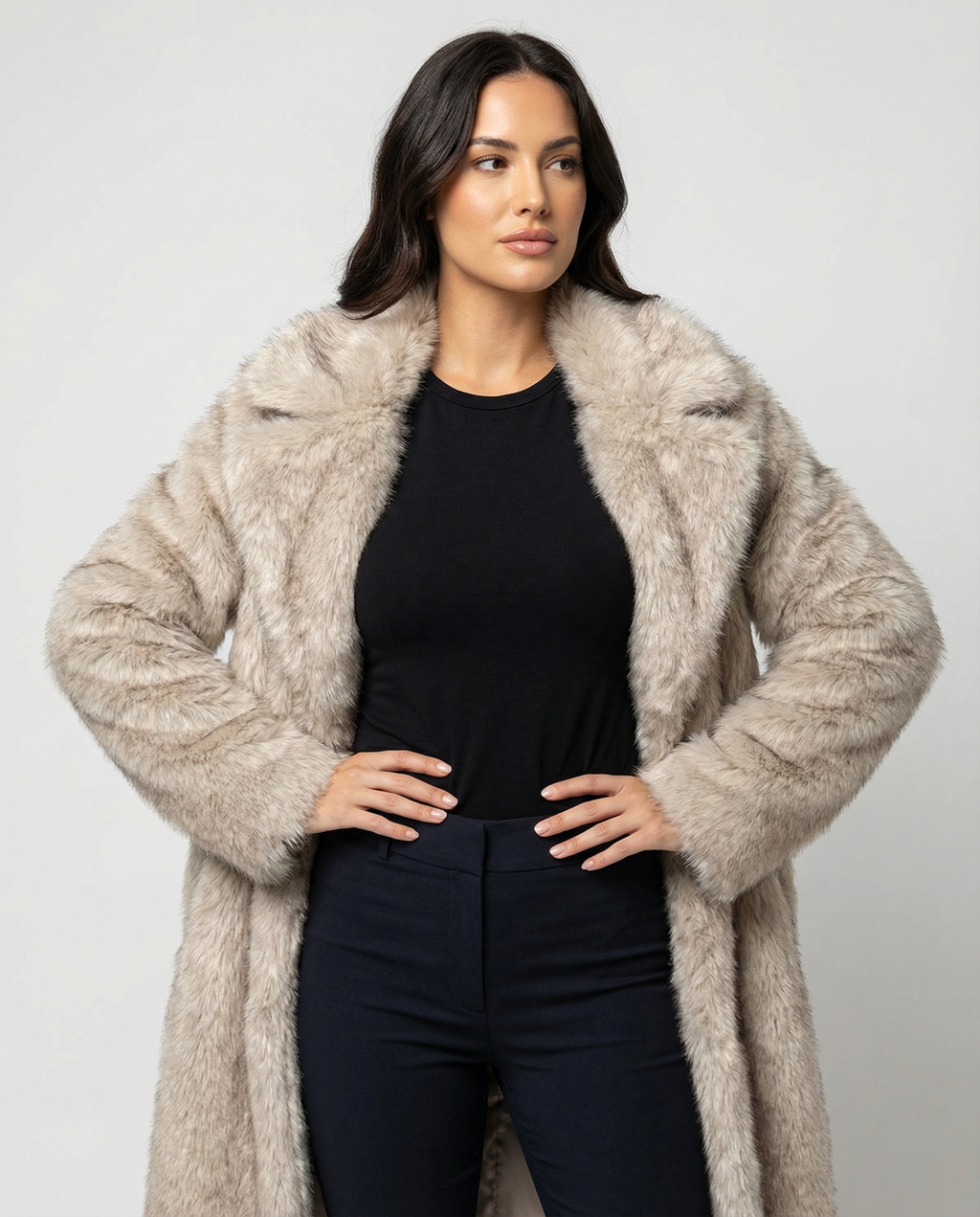 Women's Luxurious Faux Fur Coat in a Generous Design