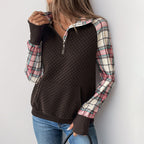 Women's 1/4 Sleeve Sweatshirt with Plaid Details