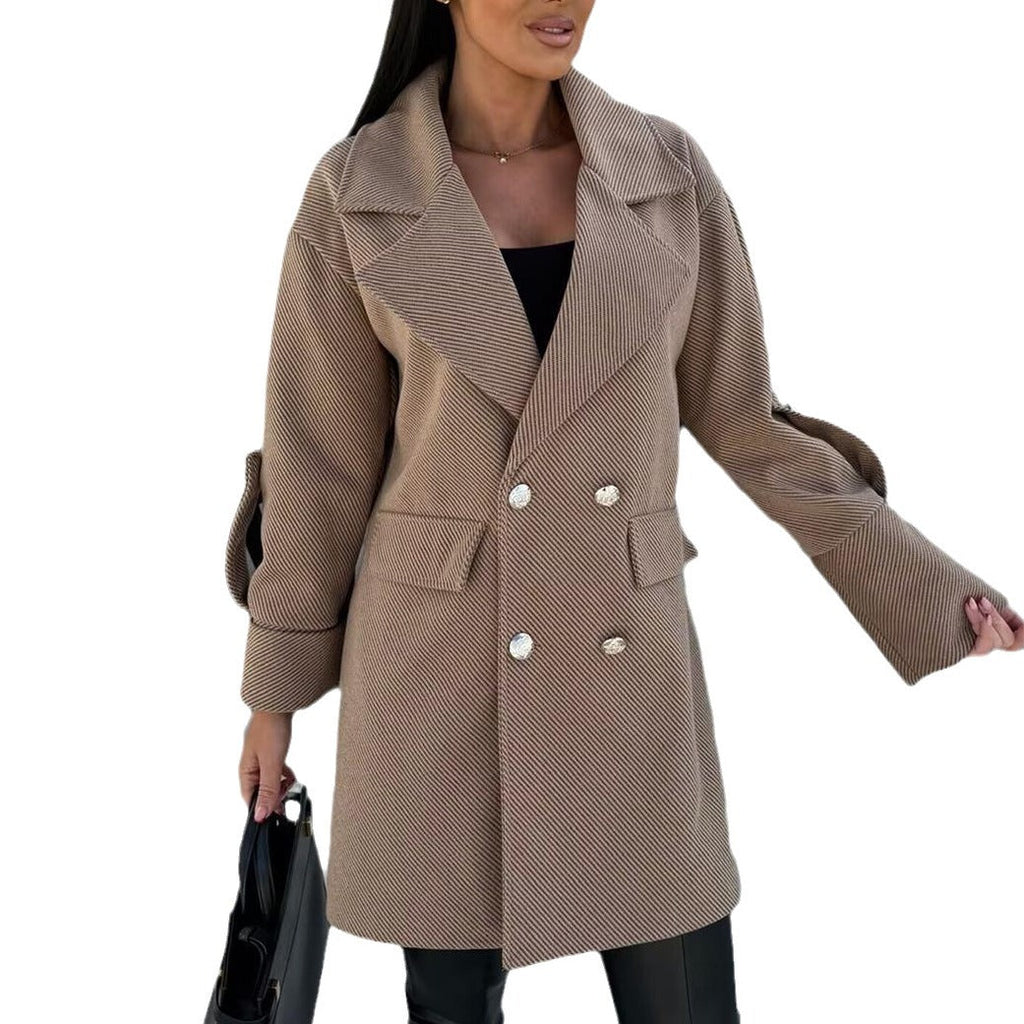 Elegant Oversized Blazer with Double Button Placket and Pockets