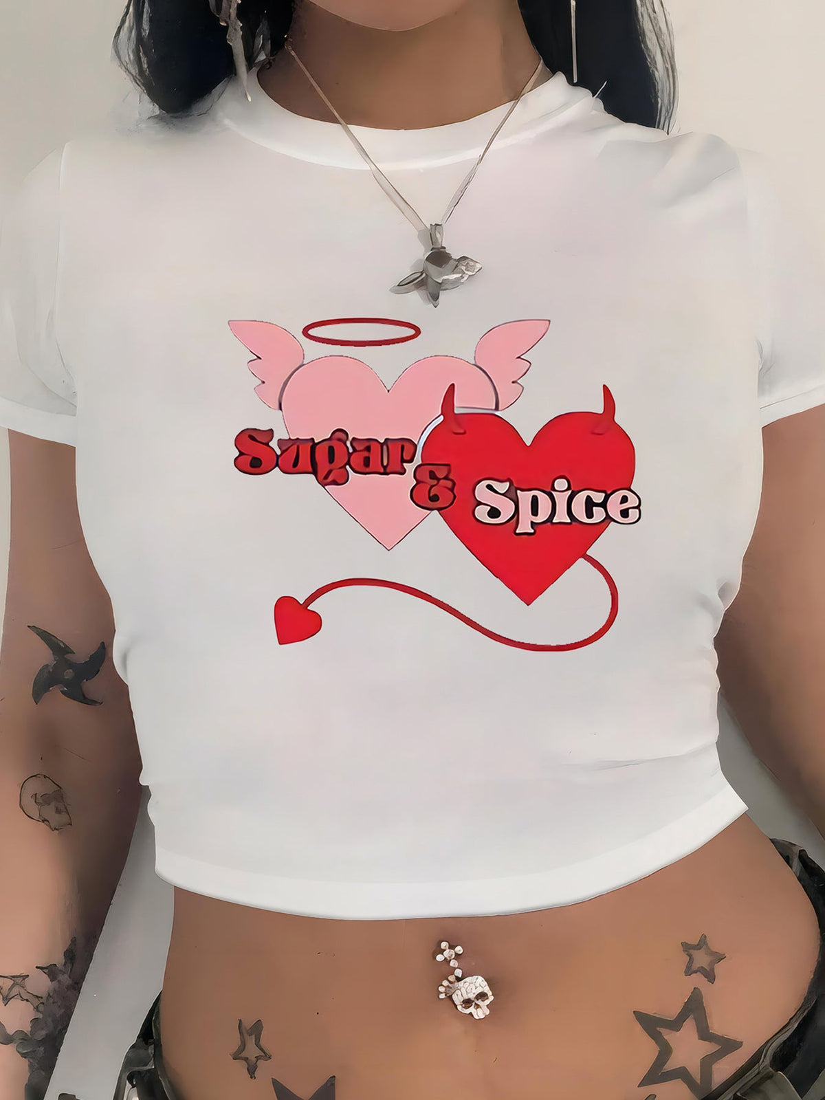 Women's Cropped T-Shirt with Cherry Print