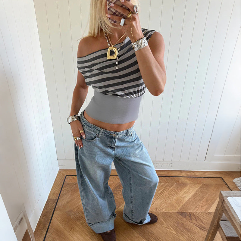 Women's Asymmetric Striped Top