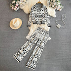 Women's Fashionable Knit Suit with Geometric Patterns