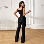 Elegant Wrap Jumpsuit with Deep Neckline and Flared Legs