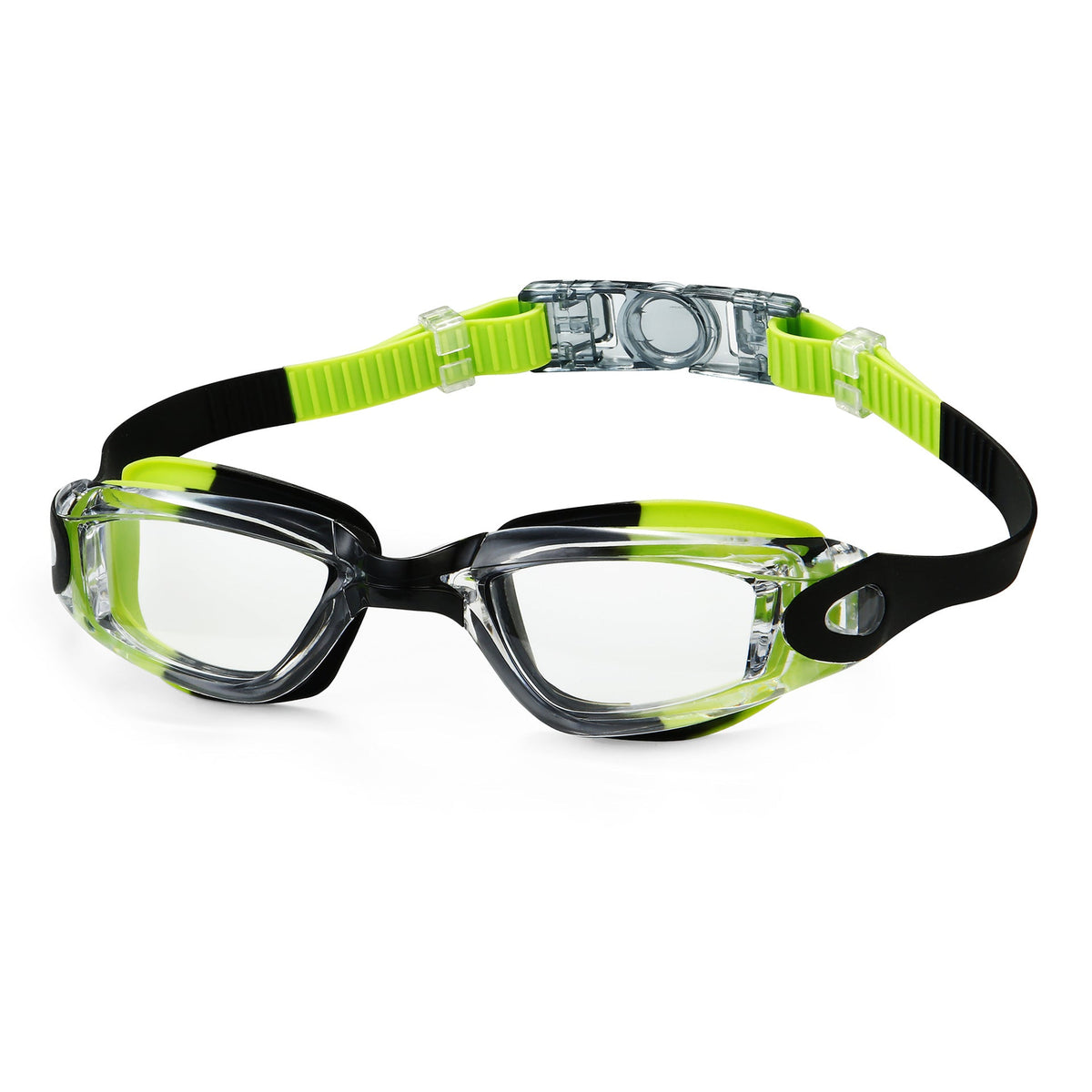 Swim goggles with adjustable head strap and anti-fog technology