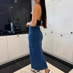Women's Midi Skirt with Side Slit and Button Detail