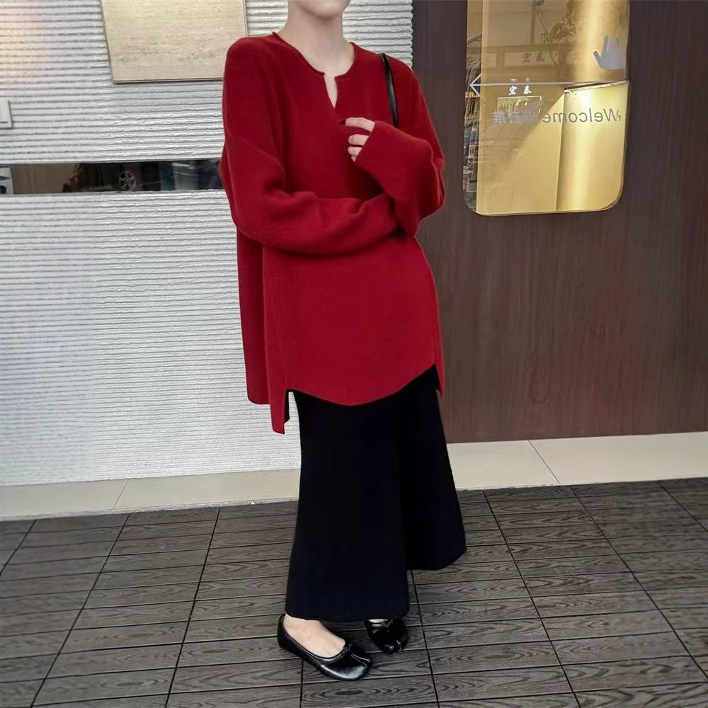 Elegant V-Neck Long-Sleeve Sweater
