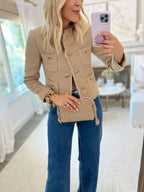 Elegant Tweed Jacket with Fringes and Decorative Buttons