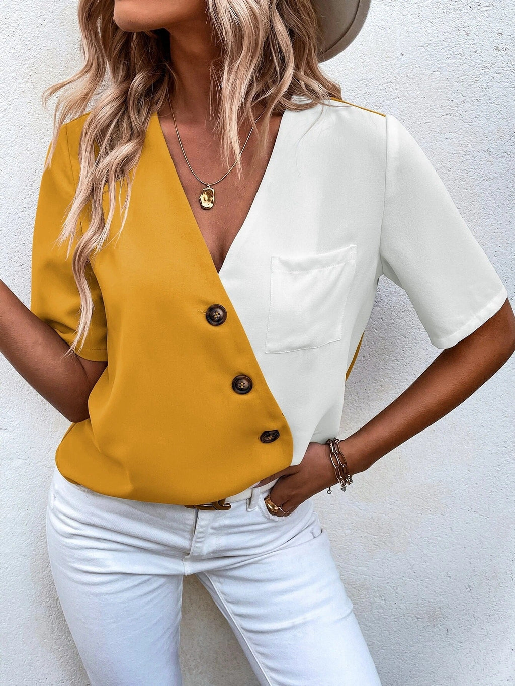 Women's Blouse with Modern Cut and Contrasting Colors