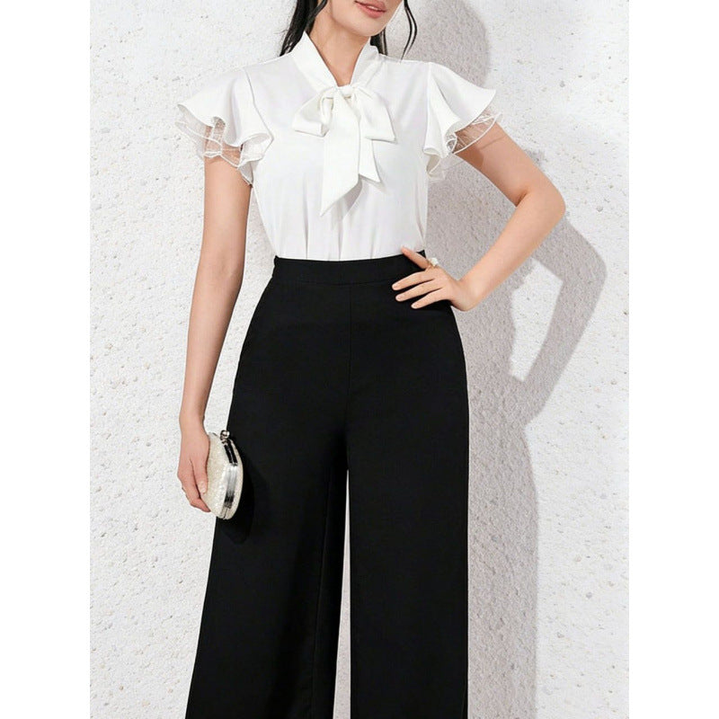 Women's Blouse with Ruffled Sleeves and Feminine Bow