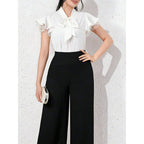 Women's Blouse with Ruffled Sleeves and Feminine Bow