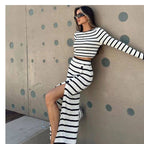 Striped Crop Top and Long Skirt Set
