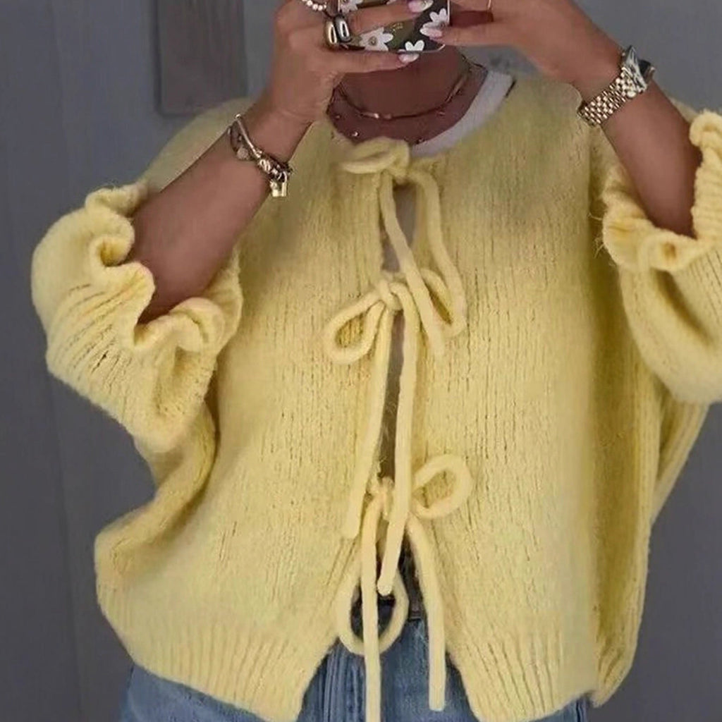 Women's Chunky Knit Cardigan with Tie Details