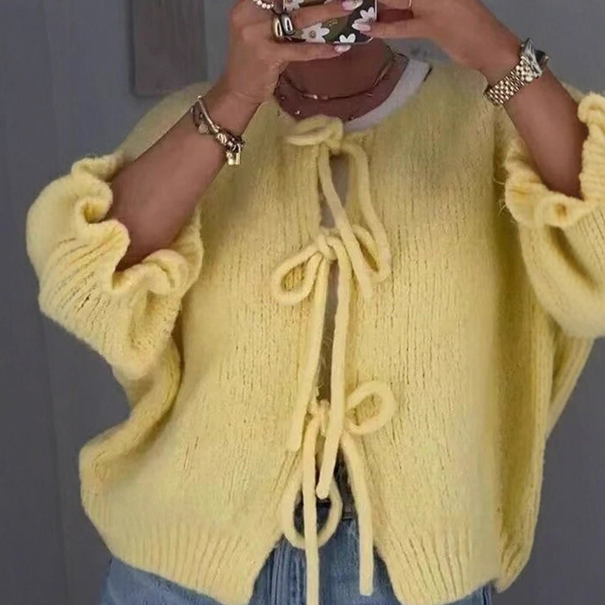 Women's Chunky Knit Cardigan with Tie Details