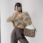 Women's Cropped Cardigan with Voluminous Sleeves and Button Detail