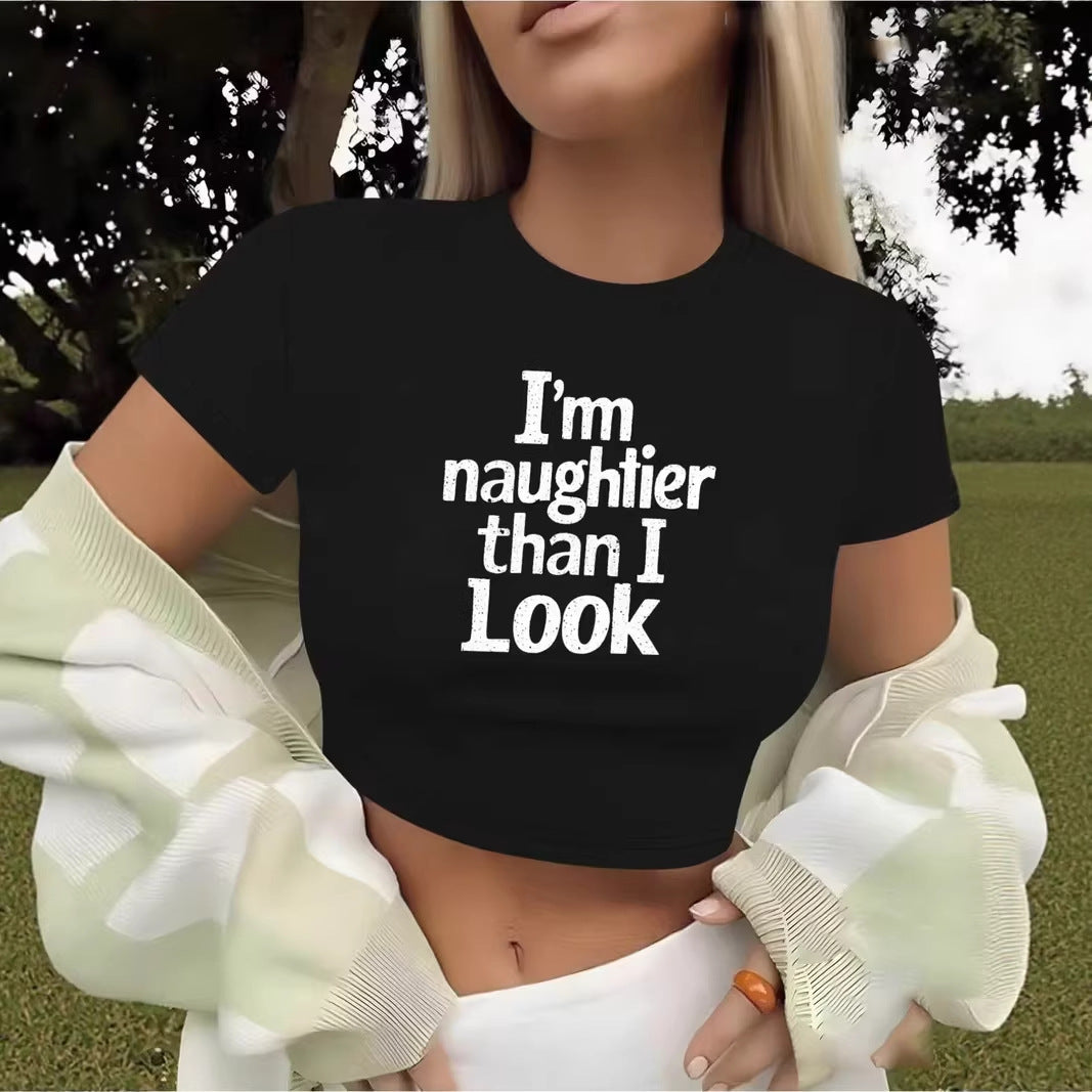 Women's Crop T-Shirt with Slogan and Fitted Cut