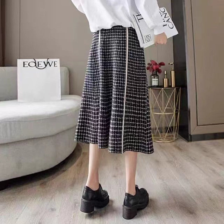Women's Plaid Midi Skirt with Button Details