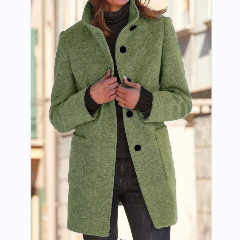 Women's Elegant Wool Jacket with Pockets and Button Closure