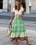 Women's Maxi Skirt in Playful Ethnic Design with Voluminous Hem