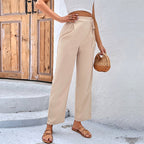 Women's Comfortable High-Waist Pants with Drawstring and Wide Cut