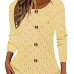 Women's Long-Sleeve Blouse with Decorative Buttons and Delicate Eyelet Pattern