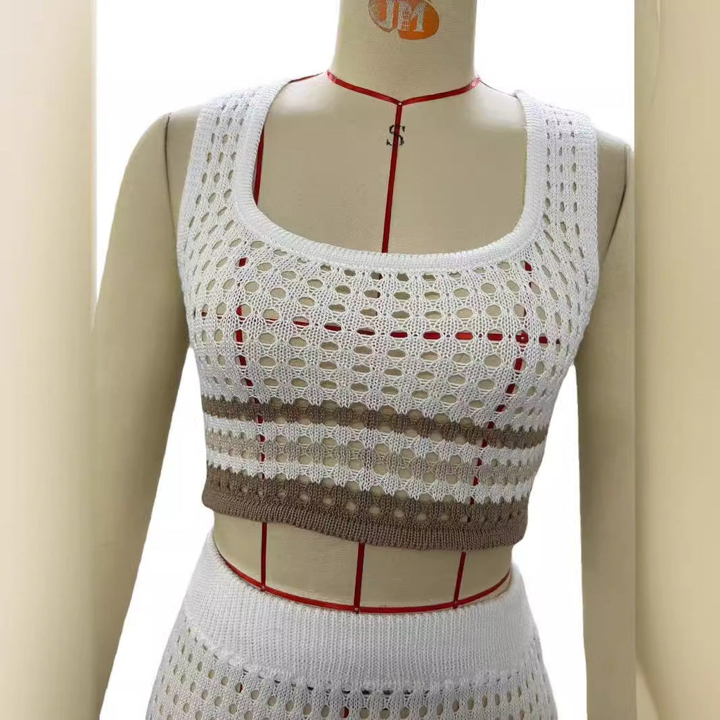 Elegant Two-Piece Knit Set with Geometric Cutout Design