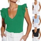 Sleeveless Top with Ruffles and V-Neck