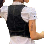 Women's Denim Vest with Elegant Button Details and Modern Pockets