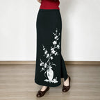 Women's Flared Maxi Skirt with Floral Vase Print