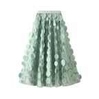 Flared Midi Skirt with Transparent 3D Appliqués and Elastic Waistband
