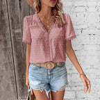 Women's Short-Sleeve Blouse with Lace Trim