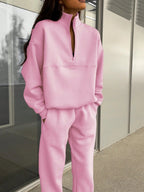 Women's Casual Tracksuit with High Collar and Half-Zip