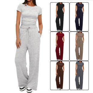 Women's Comfortable Leisure Set with Elastic Waist and Cozy Top