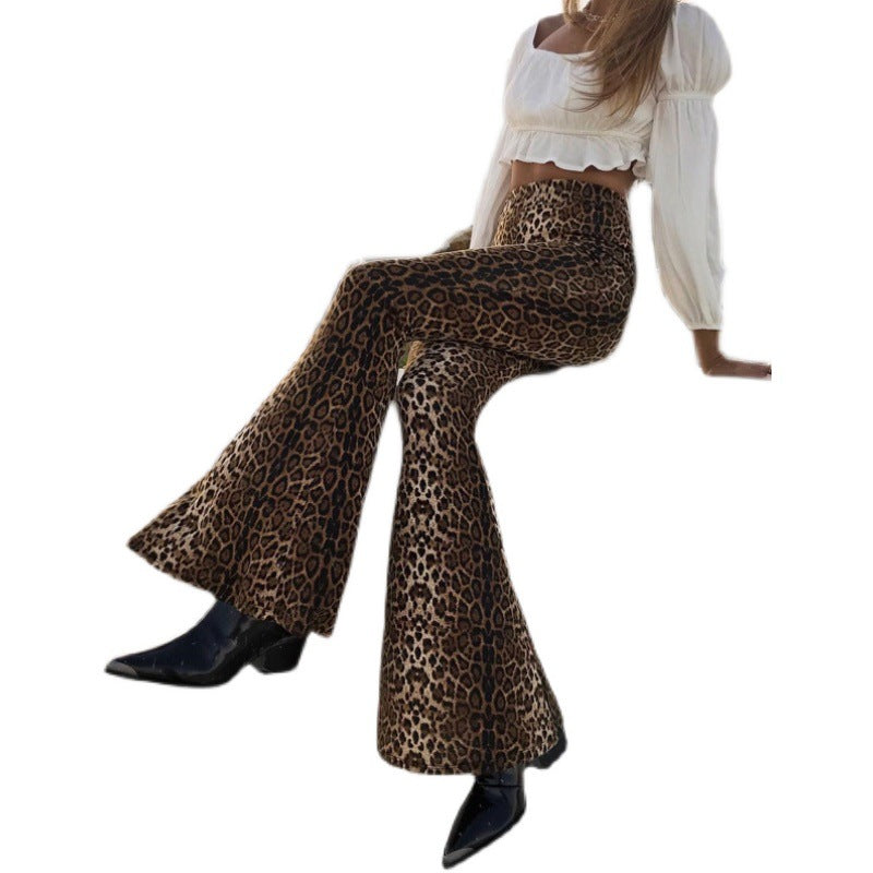 Women's Flared Jeans with Leopard Print