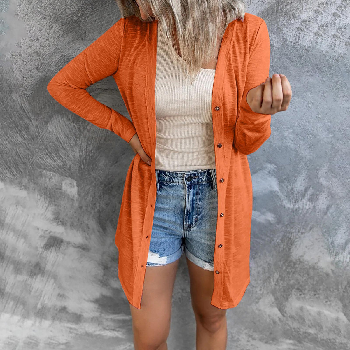 Women's Longline Cardigan with Full Button Closure