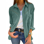 Women's Corduroy Blouse with Elegant Snap Buttons and Practical Pockets